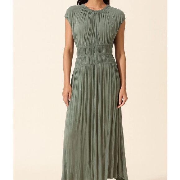 Zara Dresses & Skirts - Zara Midi Dress Womens S Satin Wrinkle Effect Asymmetrical Hem Feminine Ethereal